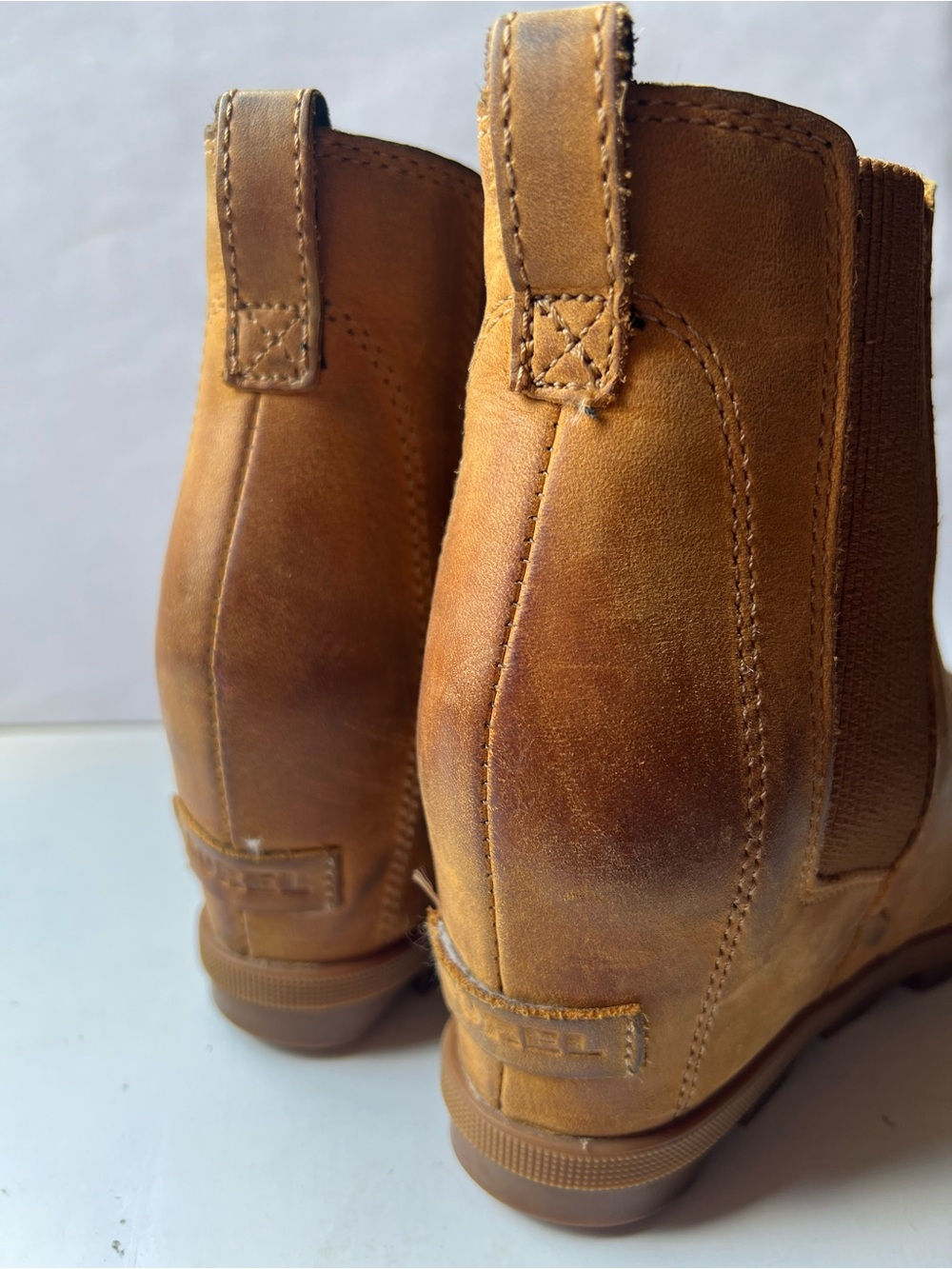 Sorel Joan Of Arctic Rhapsody Lot Black Camel Leather Chelsea Wedge Boots - 7.5 - Picture 5 of 13